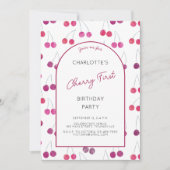 チェリー 1歳の誕生日パーティー招待状 招待状 (正面)