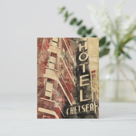 チェルシーのホテルのヴィンテージの水彩画の郵便はがき ポストカード (スタンド正面)