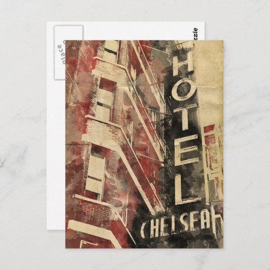 チェルシーのホテルのヴィンテージの水彩画の郵便はがき ポストカード (正面/裏面)