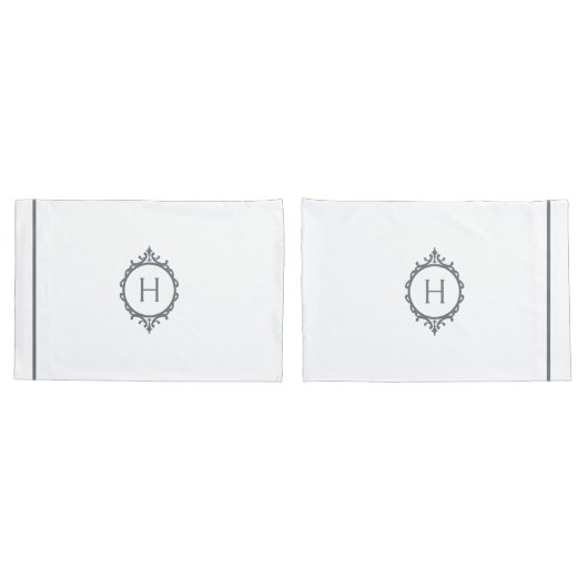 チェルシーグレイとホワイト枕モノグラムのローケース 枕カバー (バックセット)