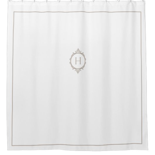 チェルシーライトトープと白モノグラムの色 シャワーカーテン (正面)