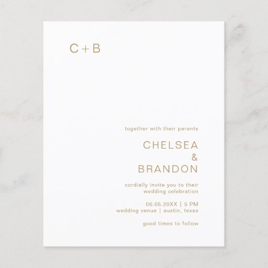 チェルシー金ゴールドモダン結婚式招待状 (正面)