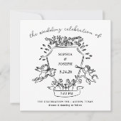 チェルブとリボンの手描き紋章 | 結婚s 招待状 (正面)