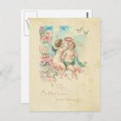 チェルブバレンティーンズデイヴィンテージエンジェルピンク2月 ポストカード (正面/裏面)