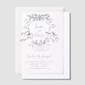 チェルブ付き手描き紋章 | セーブザデート ベラム紙招待状 (オフセット)