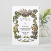 チェルブ、鳥が描かれたカラフルなバロック・ロココ調のボーダー 招待状 (スタンド正面)