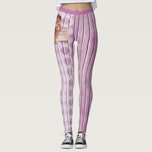 チェルーブエンジェルズホワイトレース薄紫ピンクパープルストライプ レギンス (正面)