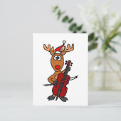 チェロのクリスマスを遊んでいるおもしろいなトナカイ シーズンポストカード (スタンド正面)