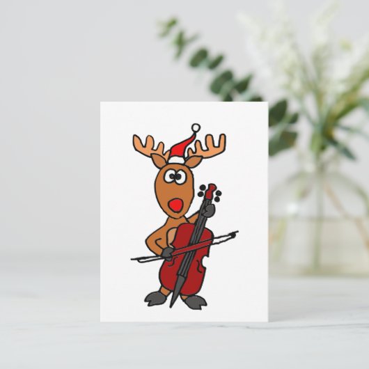チェロのクリスマスを遊んでいるおもしろいなトナカイ シーズンポストカード (スタンド正面)