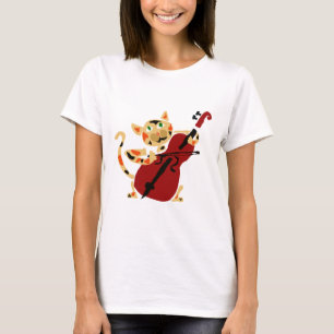 チェロの芸術の漫画を遊んでいるおもしろいな茶色のぶち猫 Tシャツ