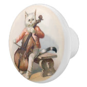 チェロの装飾的なノブを遊んでいる白い猫 セラミックノブ (右)