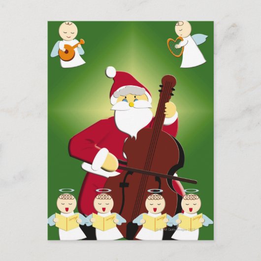 チェロをとの演奏するサンタクロースの絵画 シーズンポストカード (正面)