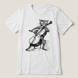 チェロを演奏するヴィンテージな黒猫の面白いデザイン トライブレンドTシャツ