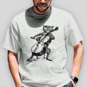 チェロを演奏するヴィンテージな黒猫の面白いデザイン Tシャツ