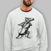 チェロを演奏するヴィンテージな黒猫の面白いデザイン Tシャツ