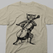 チェロを演奏するヴィンテージな黒猫の面白いデザイン Tシャツ