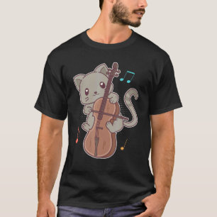 チェロを演奏する可愛い猫 和風 Tシャツ