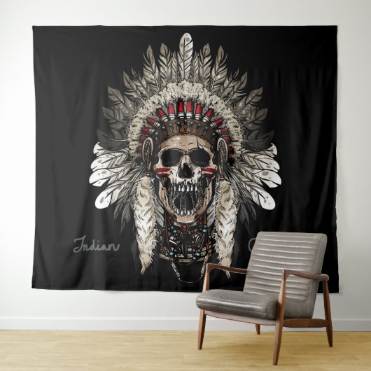 チェロキーインディアン部族スカル タペストリー (インサイチュ(横))