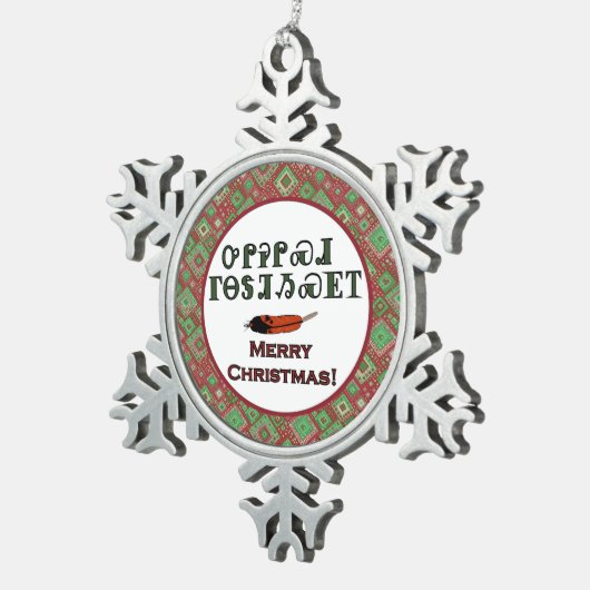 チェロキー休日の挨拶のピューターのオーナメント スノーフレークピューターオーナメント (右)