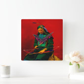 チェロキー先住民アメリカンポップ・アートのアート スクエア壁時計 (ホーム)