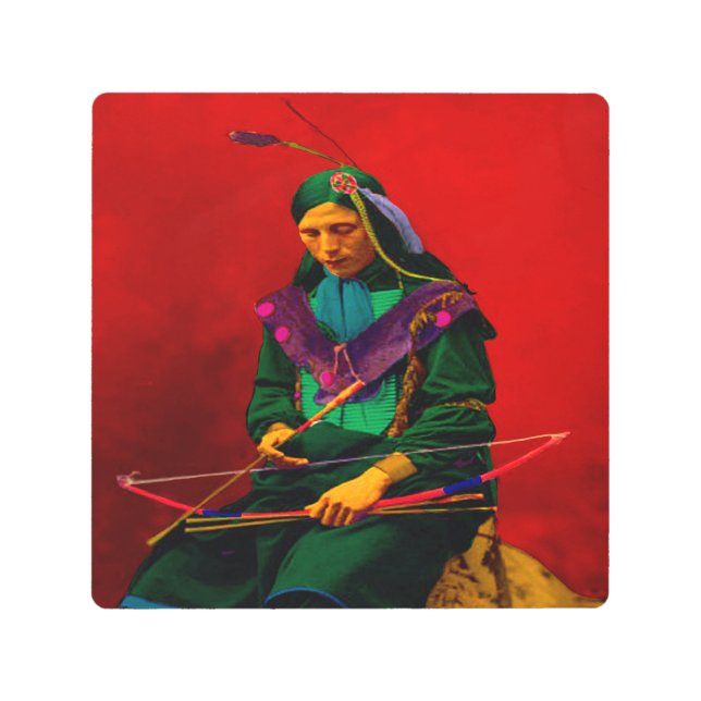 チェロキー先住民ポップ・アートのアメリカンアートメタルウォールアート メタルプリント (正面)