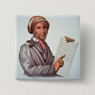 チェロキー学者、Sequoyah (1776-1843年) (色 缶バッジ