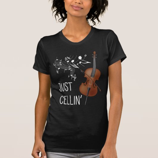 チェロストリング楽器セルリストユーモアvioloncello tシャツ (正面)