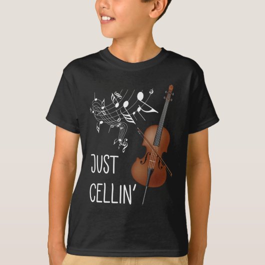 チェロストリング楽器セルリストユーモアvioloncello tシャツ (正面)