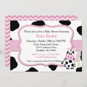 チェロンマークの牛の赤ちゃんのシャワー招待状（女の子向け） 招待状 (正面/裏面)