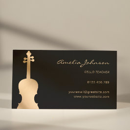 チェロ先生エレガント金ゴールド&ブラック 名刺