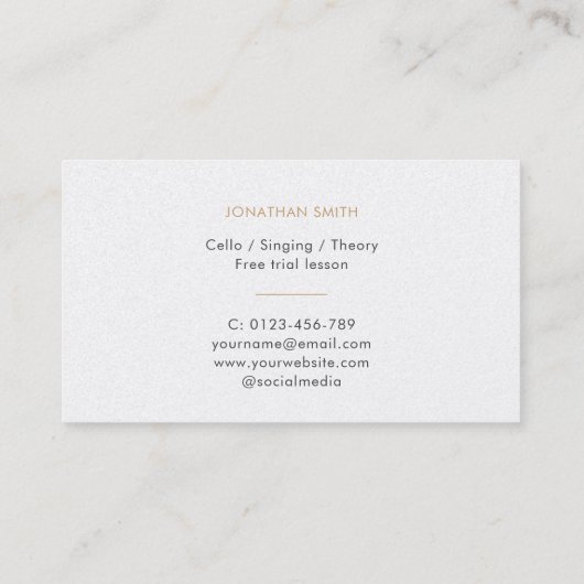 チェロ先生金ゴールドベースクレフ、 音符記号 モダン 名刺 (裏面)