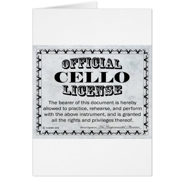 チェロ免許 (正面)
