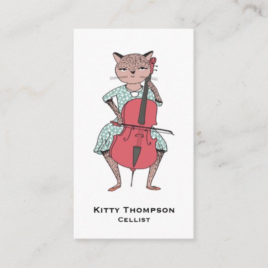 チェロ奏者の名刺-チェロを演奏している猫 名刺 (正面)
