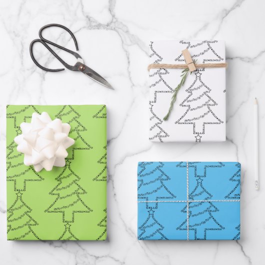 チェロ文字クリスマスツリー ラッピングペーパーシート (正面)