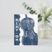 チェロ葉書 – ヴィンテージレトロネイビーブルーホワイト ポストカード (スタンド正面)