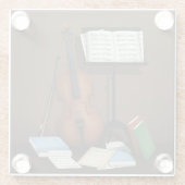 チェロ音楽の本と楽譜の中の音楽クラシカル ガラスコースター (裏面)