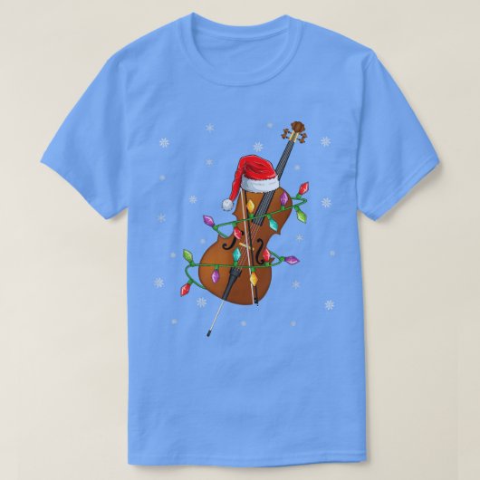 チェロ音楽愛好家 クリスマス ライト サンタ チェロ クリスマス Tシャツ (デザイン正面)