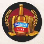 チェンジイヤーオクトーバーフェスト20xxビールボトル樽 ラウンドペーパーコースター (正面)