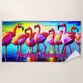 チェンジ文字、植毛ファブルース抽象芸術フラミンゴ ビーチタオル (正面)