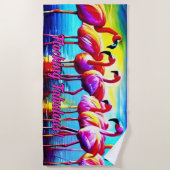 チェンジ文字、植毛ファブルース抽象芸術フラミンゴ ビーチタオル (正面)