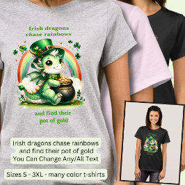 チェンジ文字、St patricksドラゴンレインボーポット金ゴールド Tシャツ