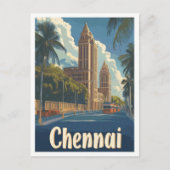 チェンナイインディアアートヴィンテージトラベルイラストレーション ポストカード (正面)