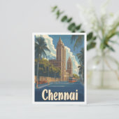 チェンナイインディアアートヴィンテージトラベルイラストレーション ポストカード (スタンド正面)