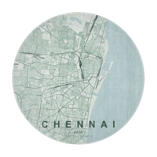 チェンナイ インド 都市地図 ミニマル デザイン カッティングボード (正面)