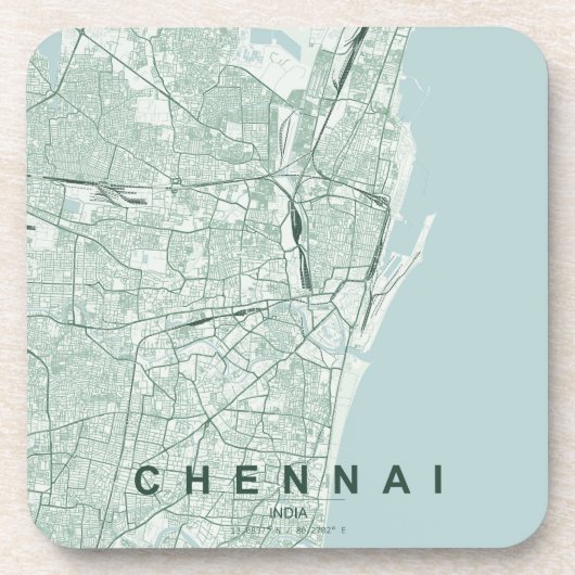 チェンナイ インド 都市地図 ミニマル デザイン コースター (正面)