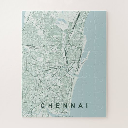 チェンナイ インド 都市地図 ミニマル デザイン ジグソーパズル (縦)