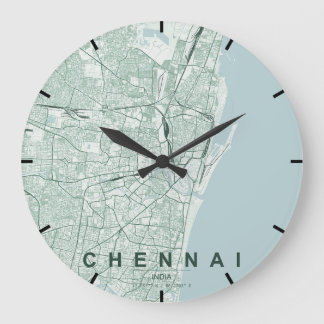 チェンナイ インド 都市地図 ミニマル デザイン ラージ壁時計