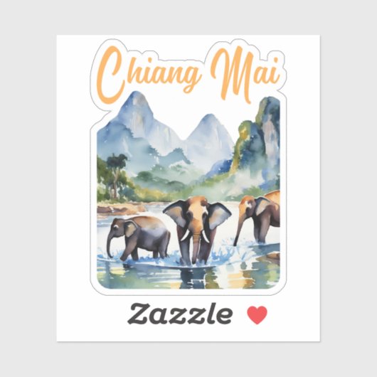チェンマイゾウ水彩 シール (シート)