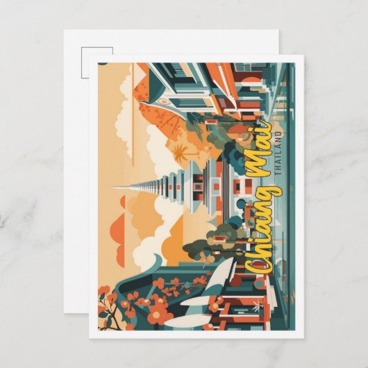 チェンマイタイランドアポップ・アートのートトラベルイラストレーション ポストカード (正面/裏面)