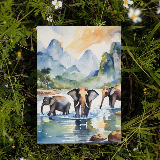 チェンマイタイランドゾウ水彩絵葉書 招待状